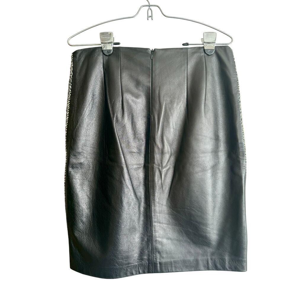 Shelli Segal Wool Blend Leather Herringbone Skirt Vintage 90s size 8 - Picture 4 of 8